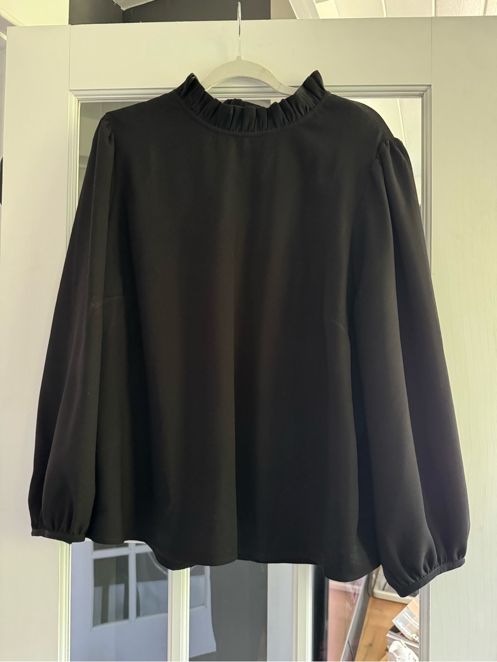 J. Crew Black Ruffle-Neck Long Sleeve Blouse